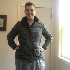 Army jacket with faux leather trim